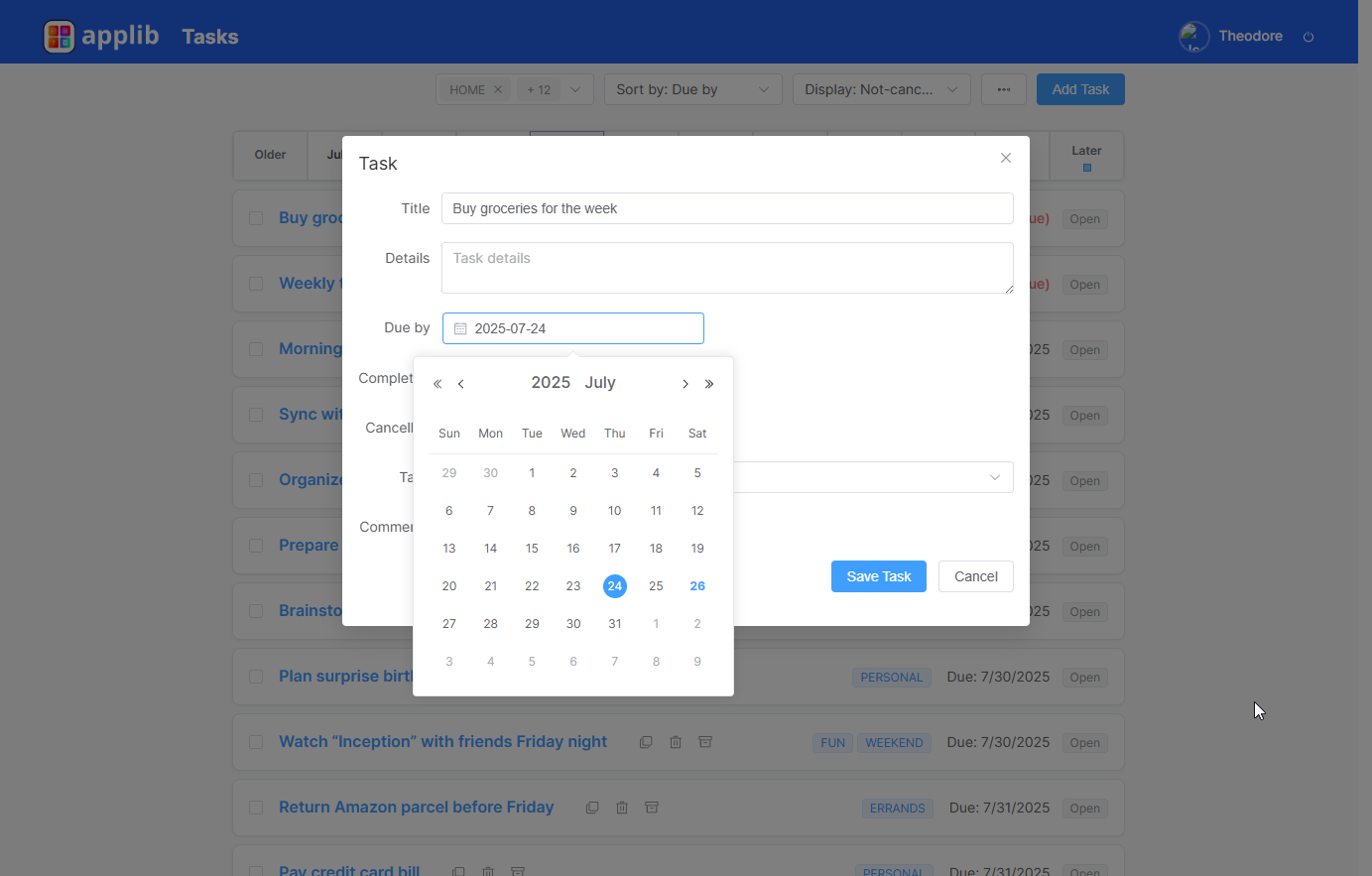 AppLib Tasks Edit